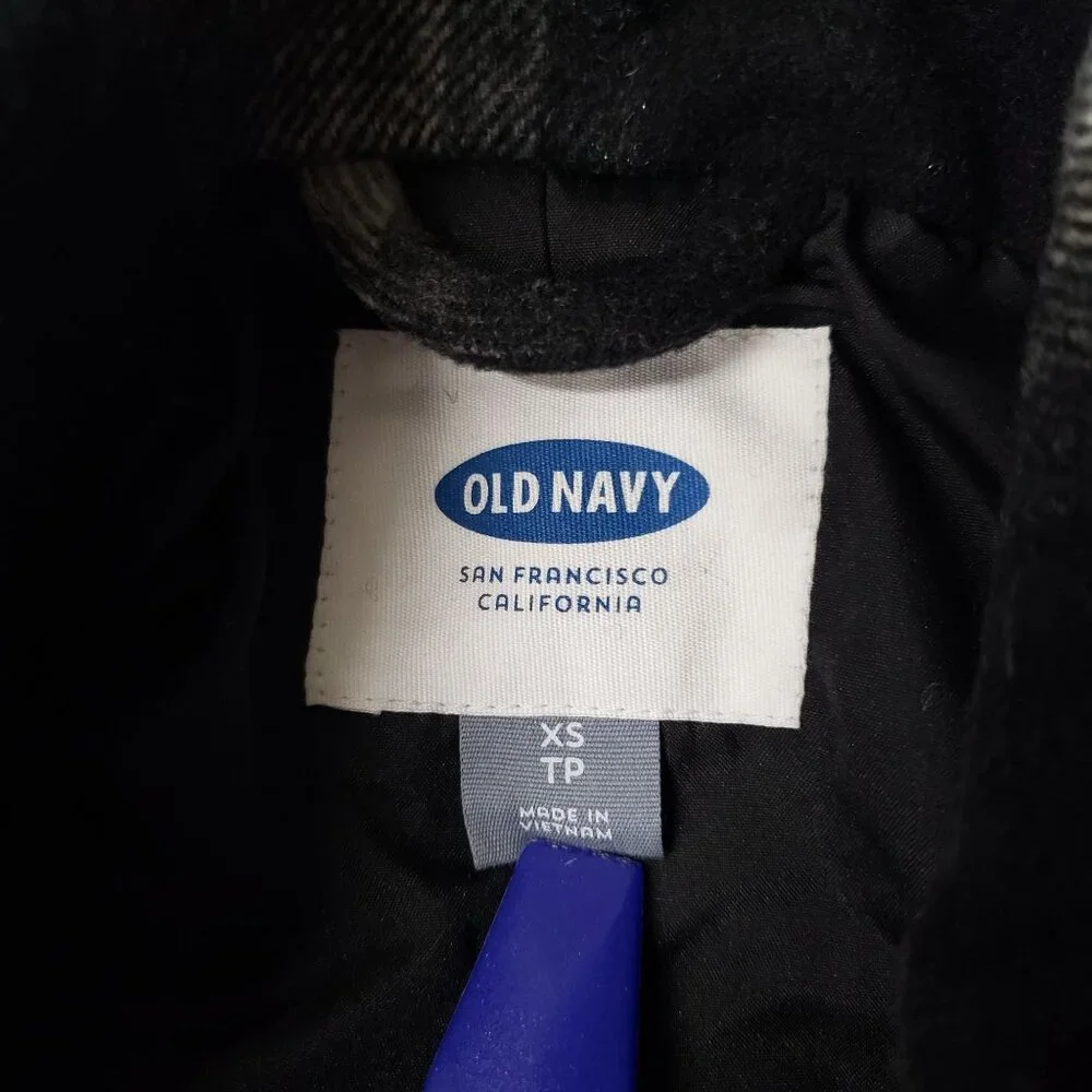Old Navy XS Plaid Wool Blend Peacoat Black White Check Preppy Winter Warm Casual